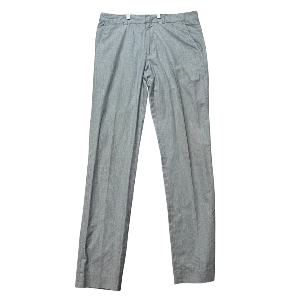 Theory Dress Pants Mens 31x33 Gray Micro Check Stretch Flat Front Straight Leg